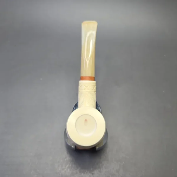 MBSD Meerschaum Deluxe Floral Carved Bent Billiard with Briar-Mortise (New) - Image 8