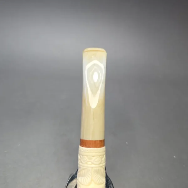 MBSD Meerschaum Deluxe Floral Carved Stacked Bent Billiard with Briar-Mortise (New) - Image 8