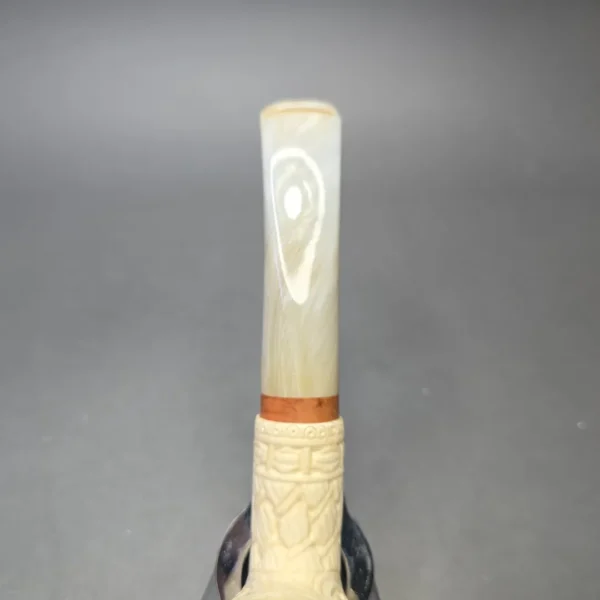 MBSD Meerschaum Deluxe Floral Carved Bent Billiard with Briar-Mortise (New) - Image 8