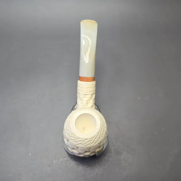 MBSD Meerschaum Deluxe Wicker Carved Bent Billiard with Briar-Mortise (New) - Image 9