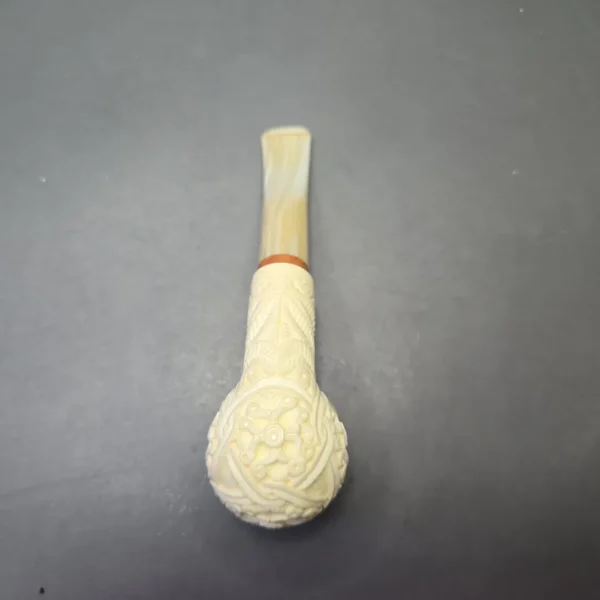 MBSD Meerschaum Deluxe Floral Carved Bent Billiard with Briar-Mortise (New) - Image 9