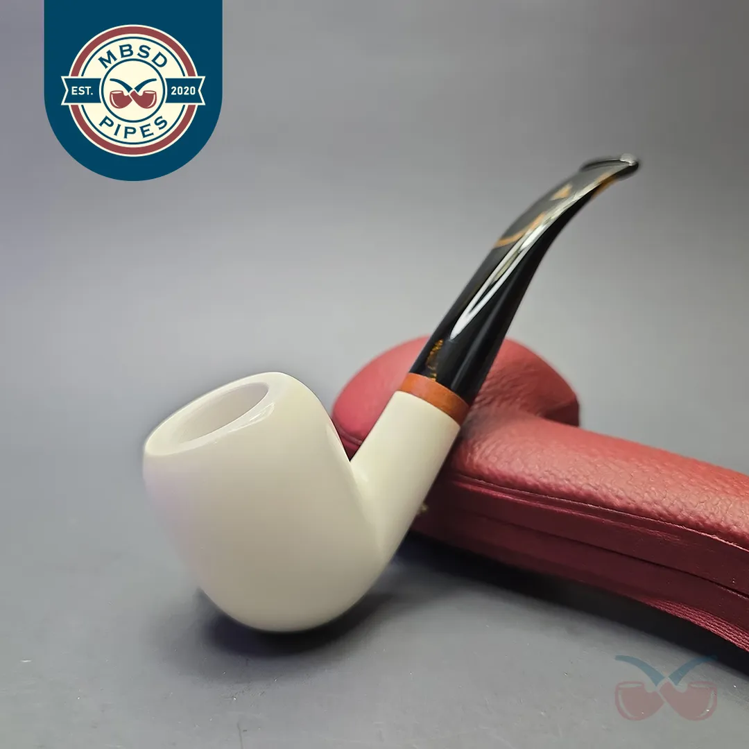 MBSD Meerschaum Deluxe Compact Smooth Bent Billiard with Briar-Mortise (New)