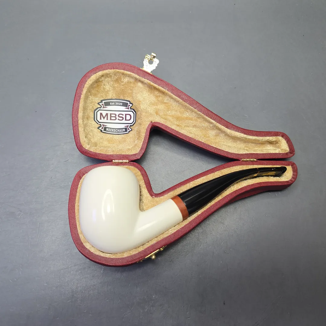 MBSD Meerschaum Deluxe Compact Smooth Bent Billiard with Briar-Mortise (New) - Image 2