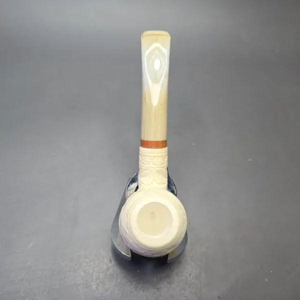 MBSD Meerschaum Deluxe Floral Carved Stacked Bent Billiard with Briar-Mortise (New) - Image 9