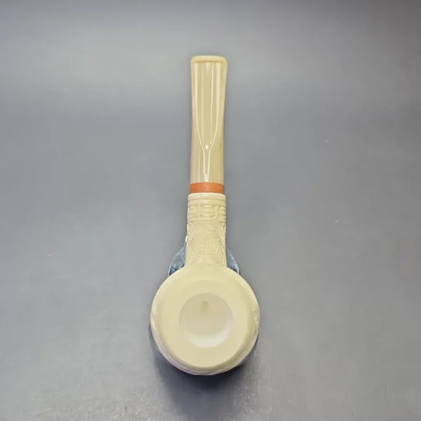 MBSD Meerschaum Deluxe Floral Carved Stacked Rhodesian with Briar-Mortise (New) - Image 9