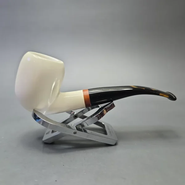 MBSD Meerschaum Deluxe Compact Smooth Bent Billiard with Briar-Mortise (New) - Image 3