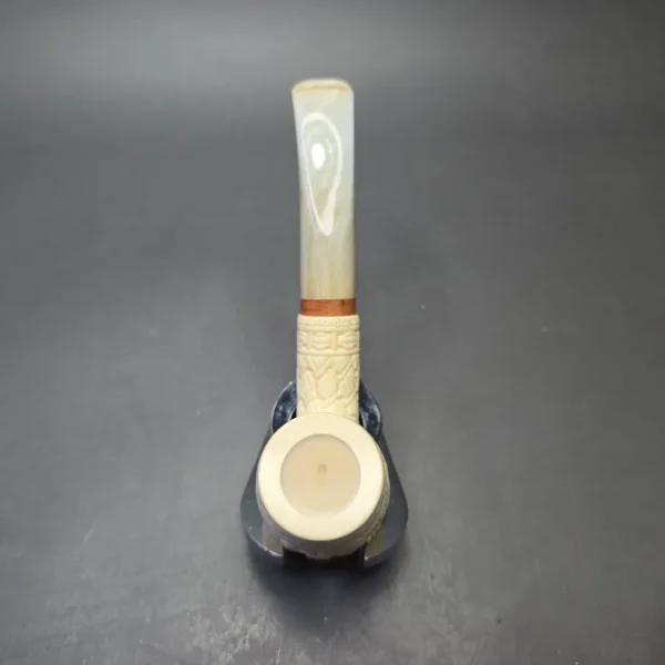 MBSD Meerschaum Deluxe Floral Carved Bent Billiard with Briar-Mortise (New) - Image 9