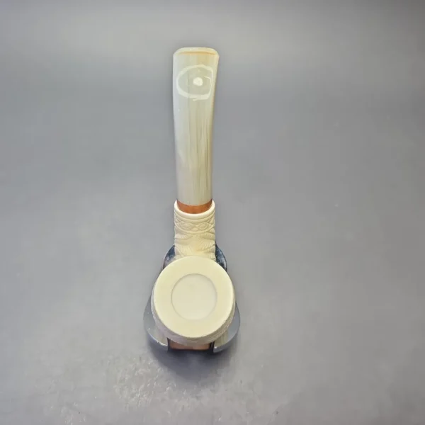 MBSD Meerschaum Deluxe Floral Carved Bent Billiard with Briar-Mortise (New) - Image 9