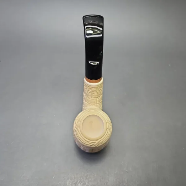 MBSD Meerschaum Deluxe Lattice Carved Cherrywood Sitter with Briar-Mortise (New) - Image 5