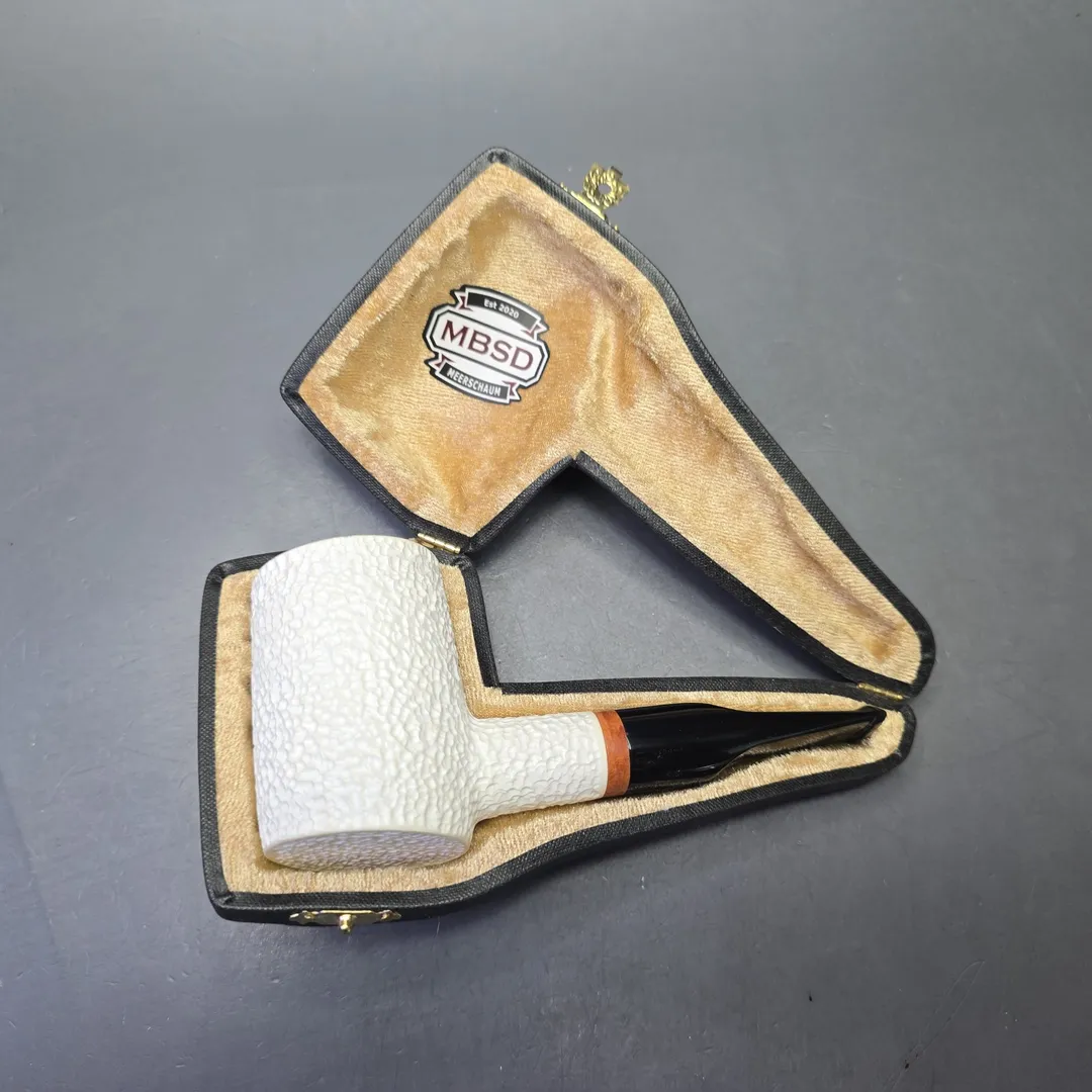 MBSD Meerschaum Deluxe Rusticated Poker with Briar-Mortise (New) - Image 2