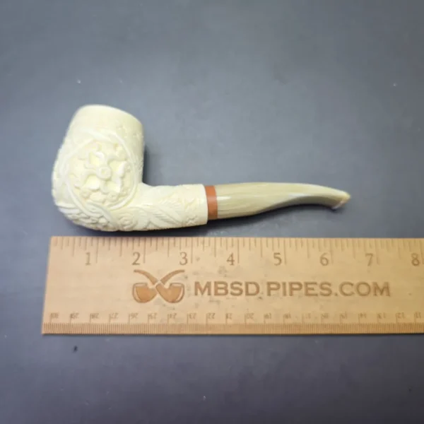 MBSD Meerschaum Deluxe Floral Carved Bent Billiard with Briar-Mortise (New) - Image 10