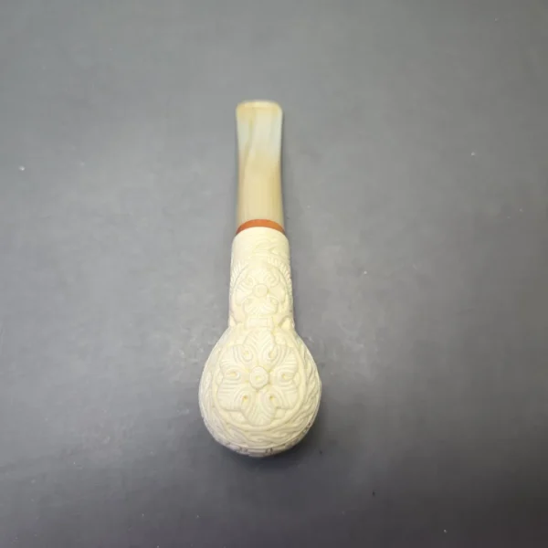 MBSD Meerschaum Deluxe Floral Carved Bent Billiard with Briar-Mortise (New) - Image 10