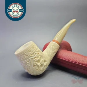 MBSD Meerschaum Deluxe Floral Carved Bent Billiard with Briar-Mortise (New)