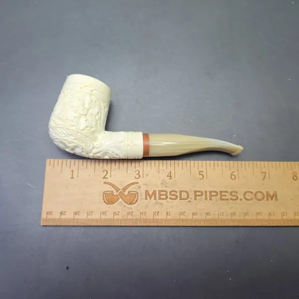 MBSD Meerschaum Deluxe Floral Carved Bent Billiard with Briar-Mortise (New) - Image 11