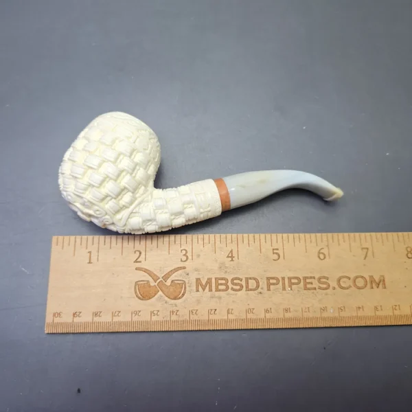 MBSD Meerschaum Deluxe Wicker Carved Bent Billiard with Briar-Mortise (New) - Image 11
