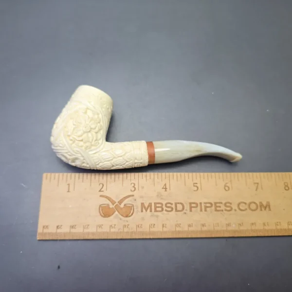 MBSD Meerschaum Deluxe Floral Carved Bent Billiard with Briar-Mortise (New) - Image 11