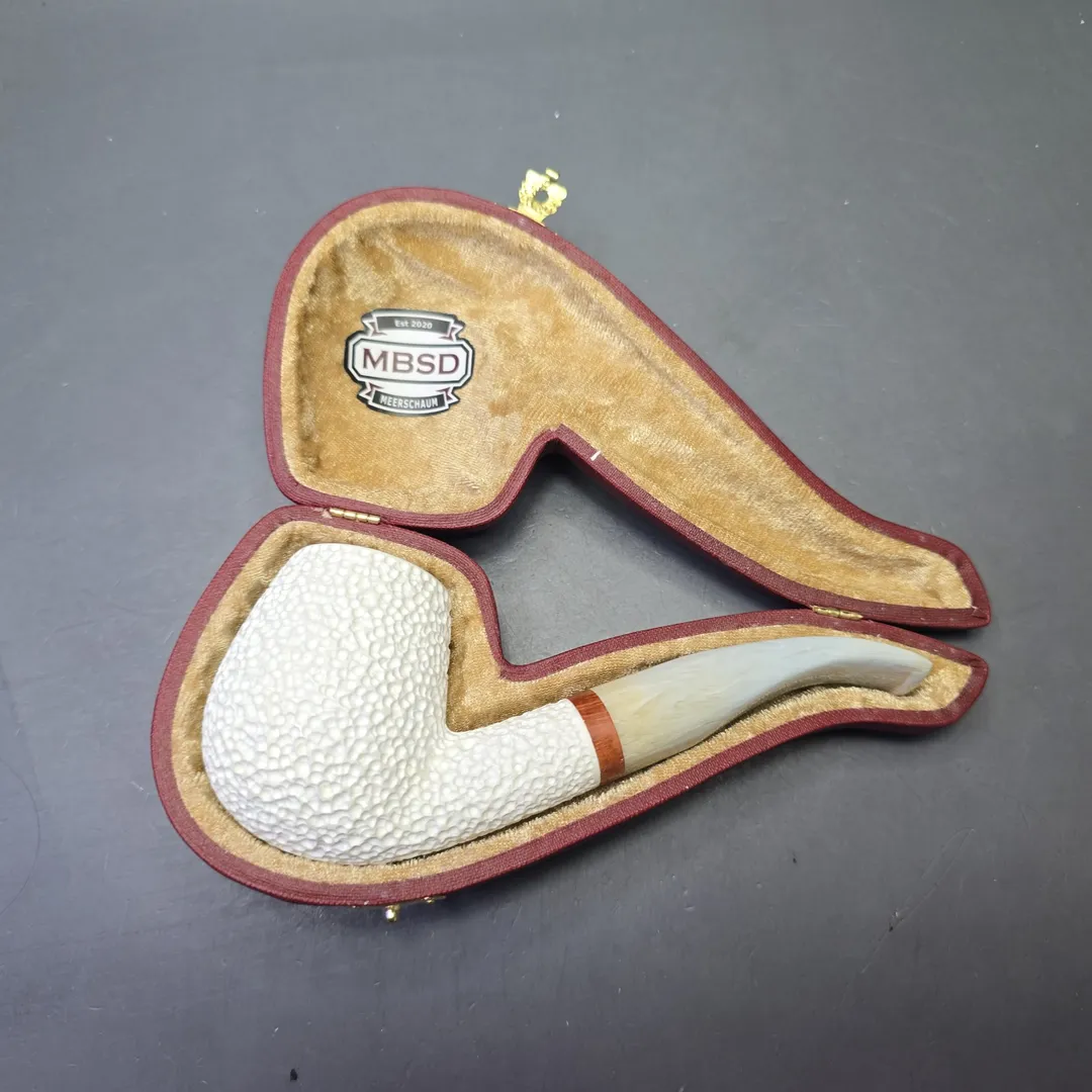 MBSD Meerschaum Deluxe Rusticated Bent Billiard with Briar-Mortise (New) - Image 2