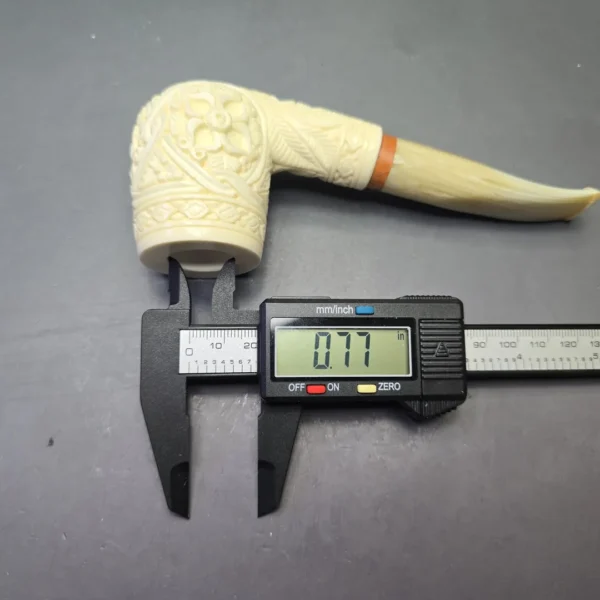 MBSD Meerschaum Deluxe Floral Carved Bent Billiard with Briar-Mortise (New) - Image 11