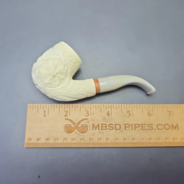 MBSD Meerschaum Deluxe Floral Carved Bent Billiard with Briar-Mortise (New) - Image 11