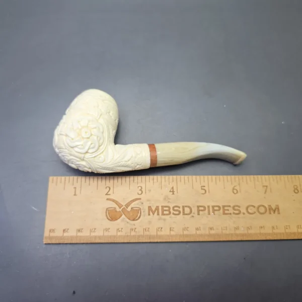 MBSD Meerschaum Deluxe Floral Carved Stacked Bent Billiard with Briar-Mortise (New) - Image 11