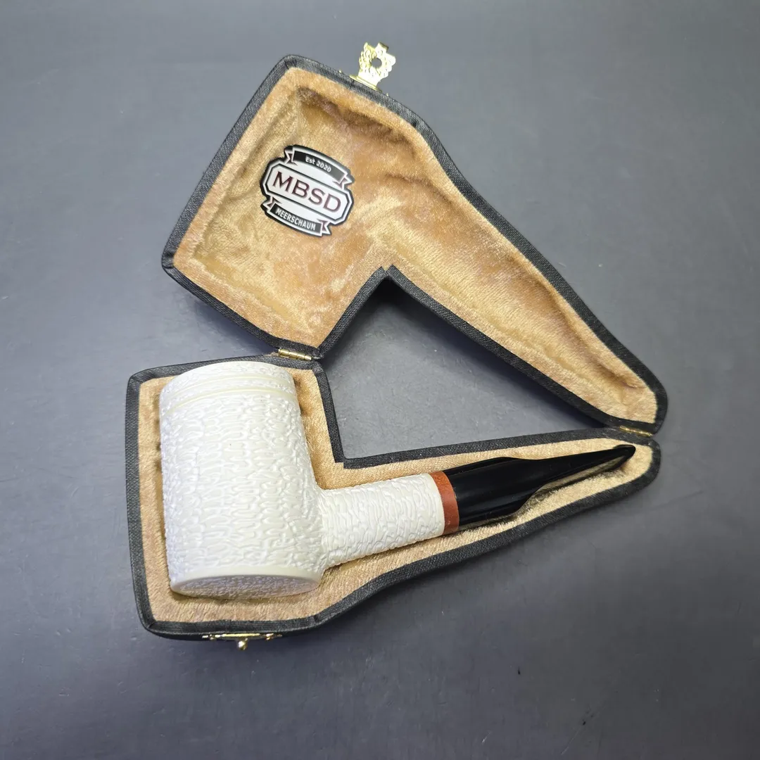 MBSD Meerschaum Deluxe Rusticated Poker with Briar-Mortise (New) - Image 2