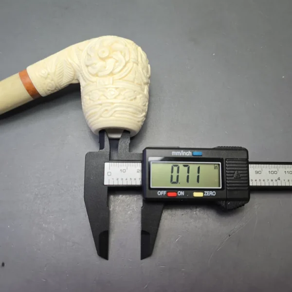 MBSD Meerschaum Deluxe Floral Carved Stacked Bent Billiard with Briar-Mortise (New) - Image 12