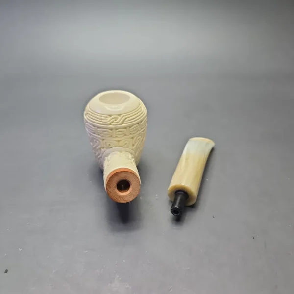 MBSD Meerschaum Deluxe Guilloche Carved Poker with Briar-Mortise (New) - Image 12