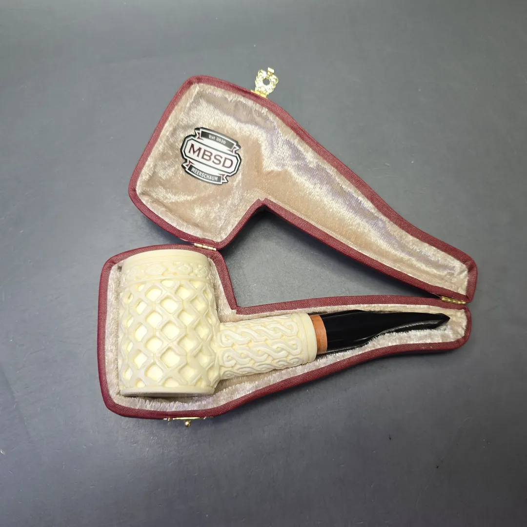 MBSD Meerschaum Deluxe Lattice Carved Poker with Briar-Mortise (New) - Image 2
