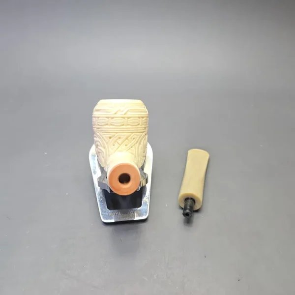 MBSD Meerschaum Deluxe Floral Carved Stacked Rhodesian with Briar-Mortise (New) - Image 13