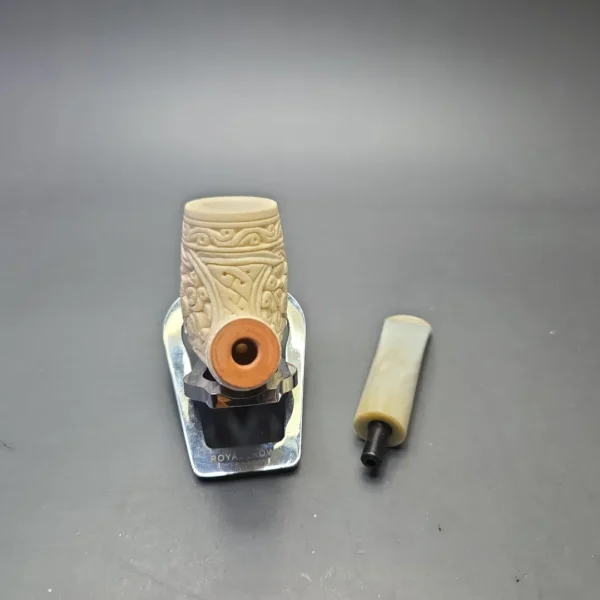 MBSD Meerschaum Deluxe Floral Carved Bent Billiard with Briar-Mortise (New) - Image 13