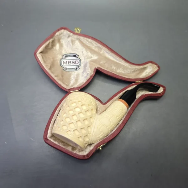 MBSD Meerschaum Deluxe Lattice Carved Cherrywood Sitter with Briar-Mortise (New) - Image 12