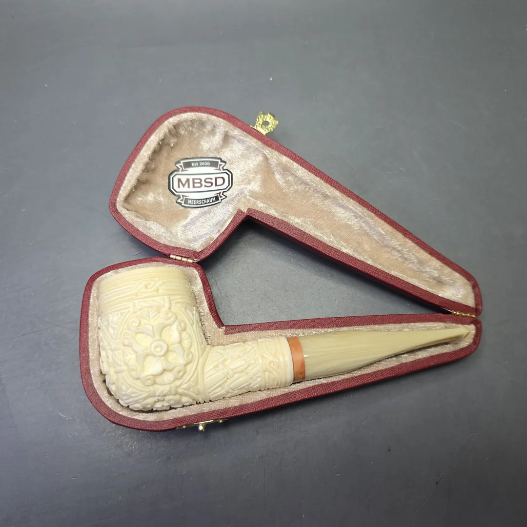 MBSD Meerschaum Deluxe Floral Carved Billiard with Briar-Mortise (New) - Image 2