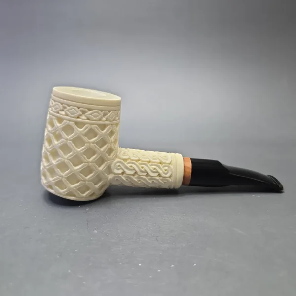 MBSD Meerschaum Deluxe Lattice Carved Poker with Briar-Mortise (New) - Image 3