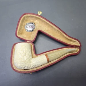 MBSD Meerschaum Deluxe Floral Carved Bent Billiard with Briar-Mortise (New) - alternate view