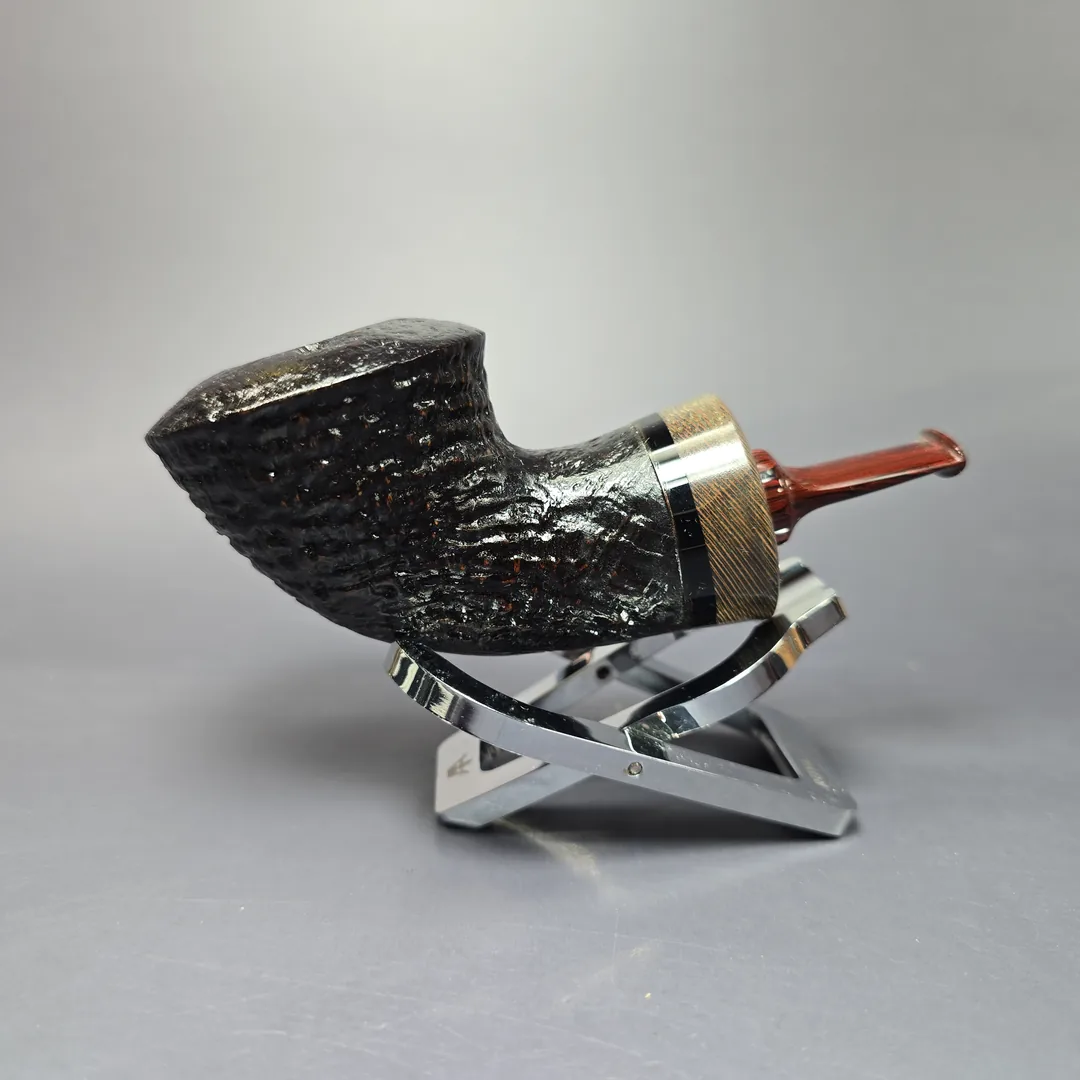Bonsai Pipes Sandblasted Knubbel Rhodesian w/ Stabilized Platan Handmade Briar Pipe, New