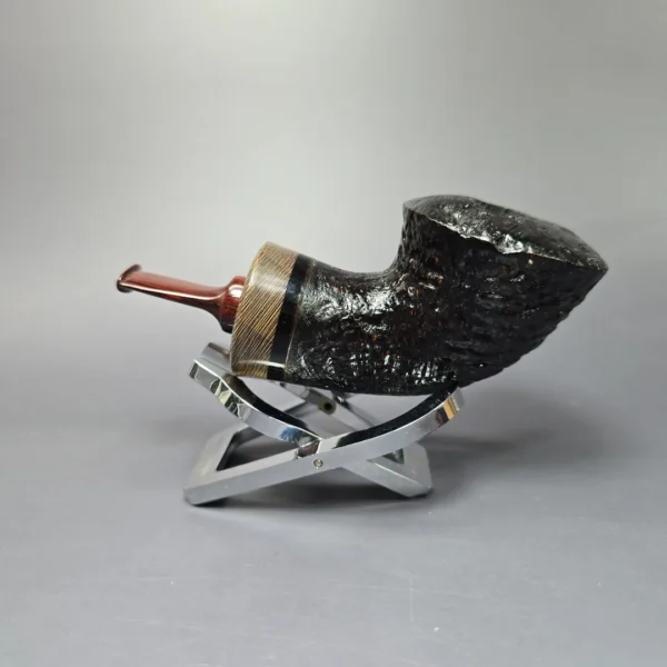 Bonsai Pipes Sandblasted Knubbel Rhodesian w/ Stabilized Platan Handmade Briar Pipe, New