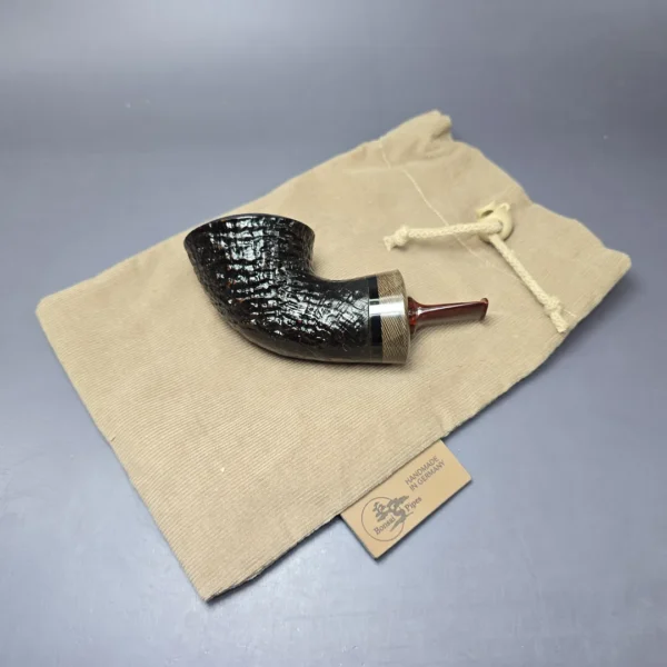 Bonsai Pipes Sandblasted Knubbel Rhodesian w/ Stabilized Platan Handmade Briar Pipe, New