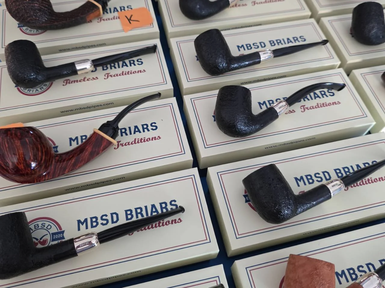 MBSD Briars Timeless Traditions sandblasted pipes on their boxes