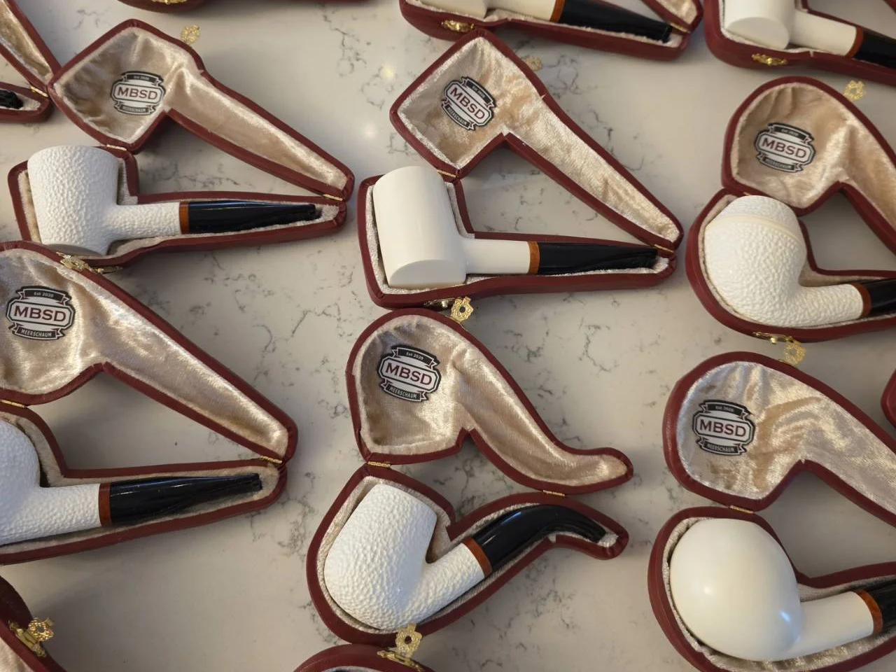 MBSD Meerschaum pipes in fitted MBSD cases
