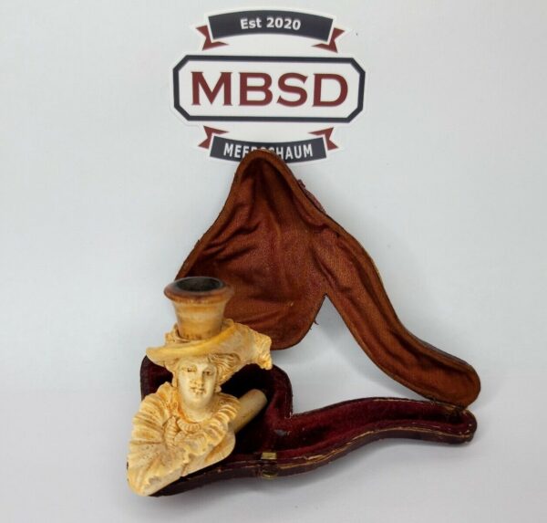 19th C. Antique Meerschaum Cheroot Cigarette Holder Pipe Victorian Woman No Stem