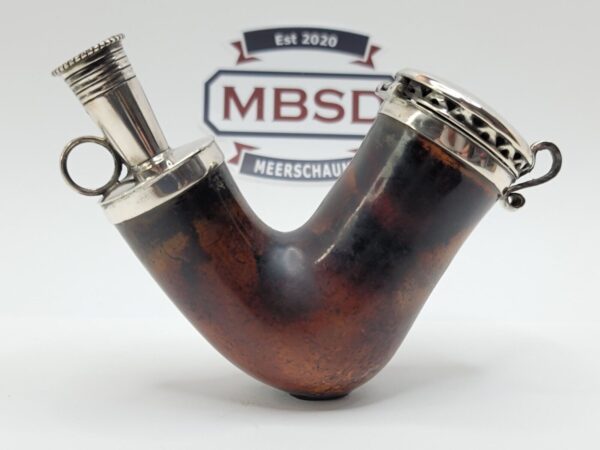 19th C British Antique Meerschaum Pipe, Sitter, Mounted Silver, WA Hallmarks [SOLD OUT] - Image 6