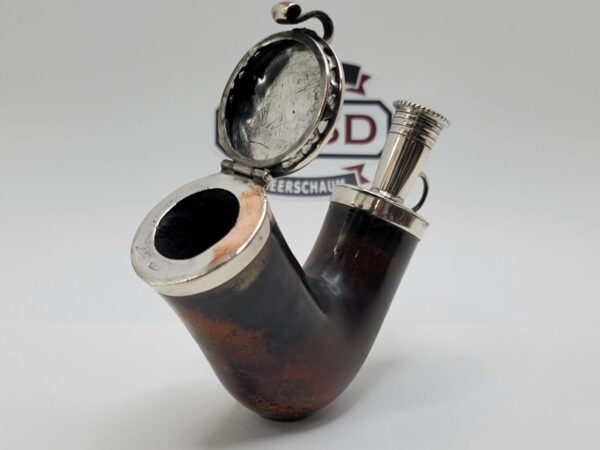 19th C British Antique Meerschaum Pipe, Sitter, Mounted Silver, WA Hallmarks [SOLD OUT] - Image 7