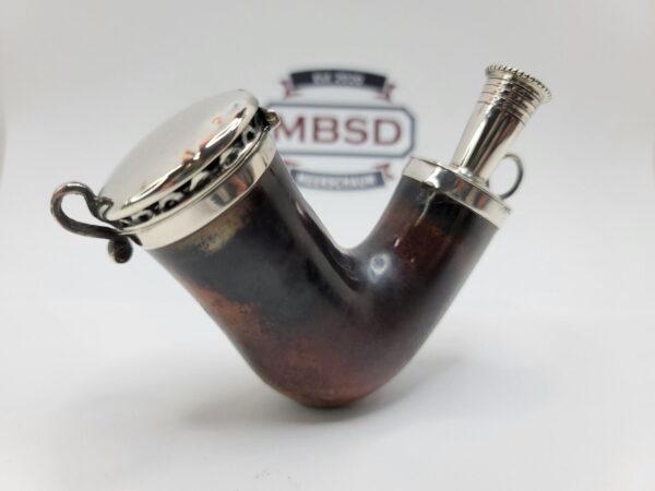 19th C British Antique Meerschaum Pipe, Sitter, Mounted Silver, WA Hallmarks [SOLD OUT]
