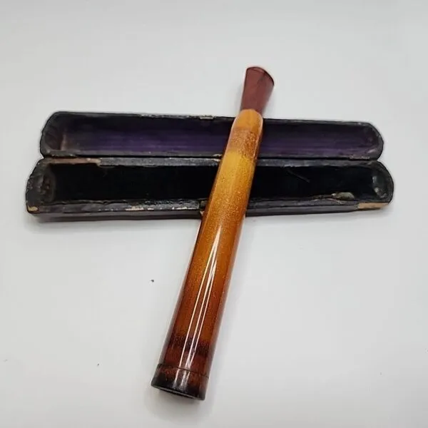 Large Antique Block Meerschaum Cigar Holder Cheroot, Amber Stem [SOLD OUT]