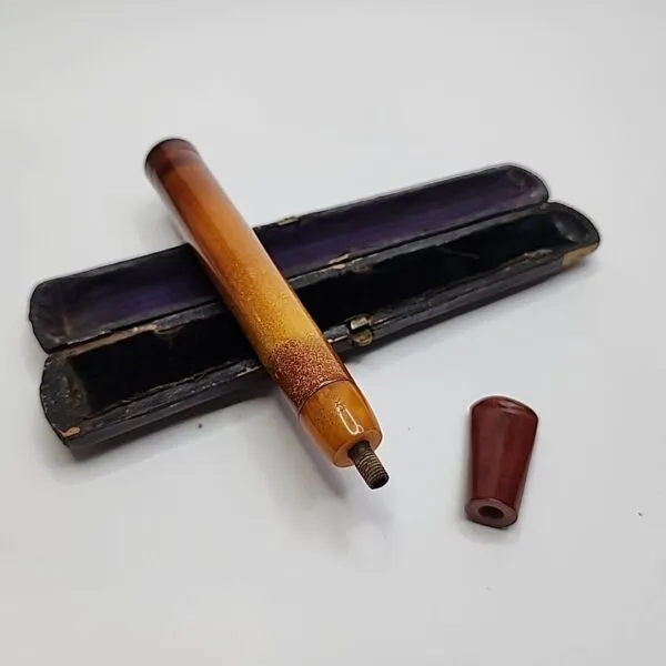 Large Antique Block Meerschaum Cigar Holder Cheroot, Amber Stem [SOLD OUT] - Image 8