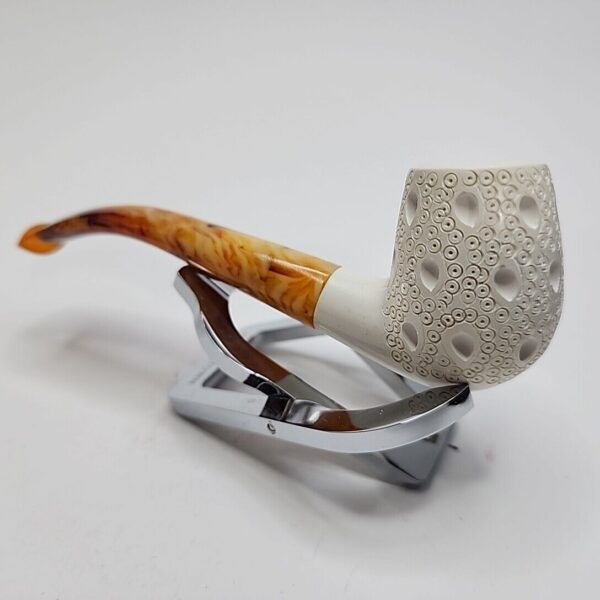 MBSD Meerschaum Lattice Bent Billiard Block Meerschaum Pipe, Case [SOLD OUT] - Image 5