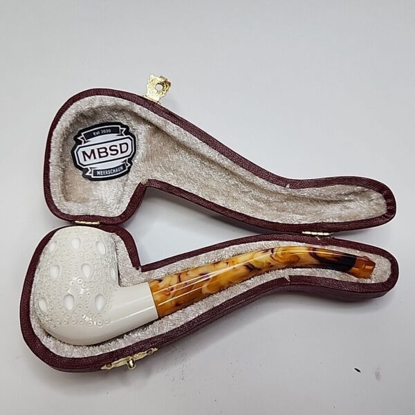 MBSD Meerschaum Lattice Bent Billiard Block Meerschaum Pipe, Case [SOLD OUT]
