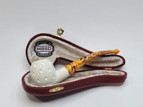 MBSD Meerschaum Small Bent Apple Block Meerschaum Tobacco Pipe, Lattice, Case [SOLD OUT] - Image 3