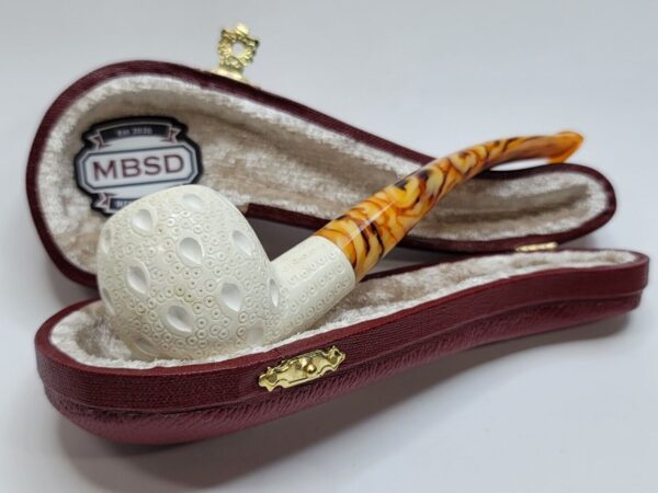 MBSD Meerschaum Small Bent Apple Block Meerschaum Tobacco Pipe, Lattice, Case [SOLD OUT] - Image 4