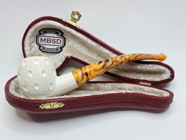 MBSD Meerschaum Small Bent Apple Block Meerschaum Tobacco Pipe, Lattice, Case [SOLD OUT] - Image 5